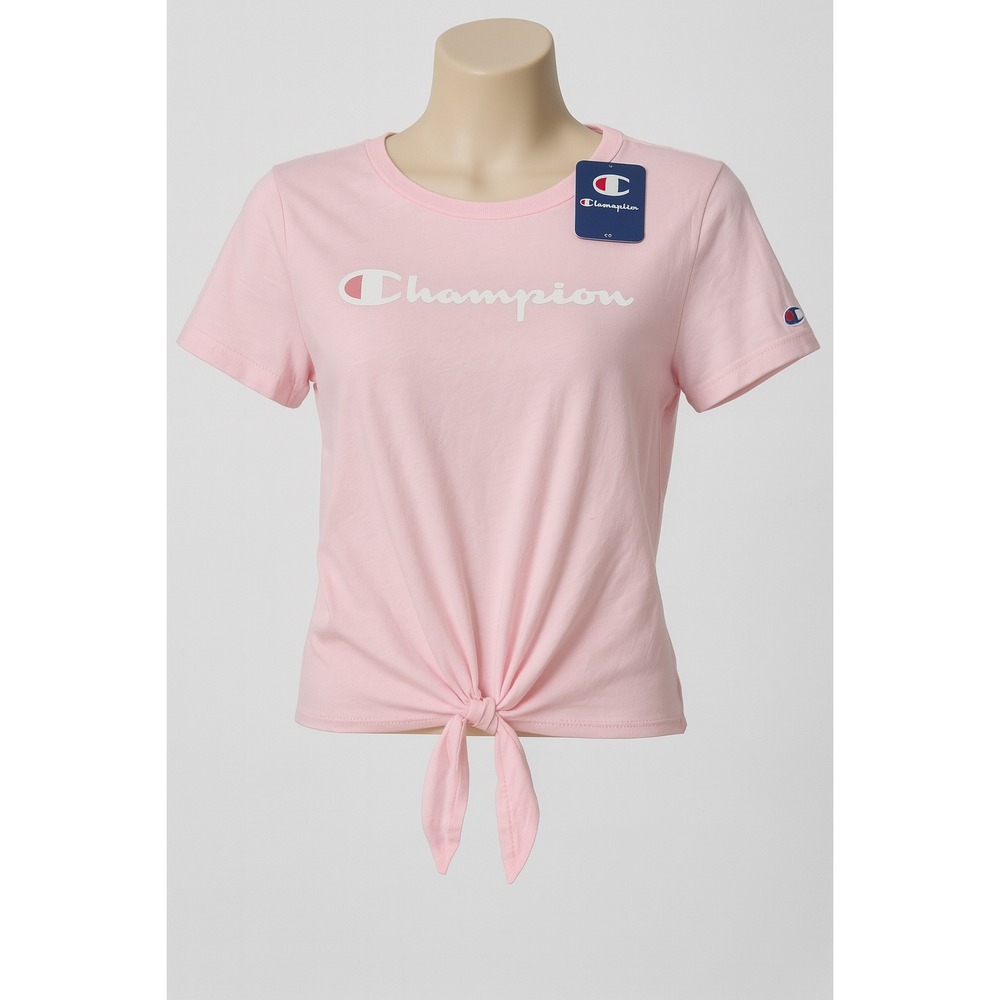 Champion Pink Candy Logo‎ Tie Front T-Shirt XL NWT Women's Short Sleeve Casual